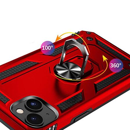 Apple iPhone 15 Uyumlu Kılıf Standlı Manyetik Yüzüklü Military Ring TPU Cover