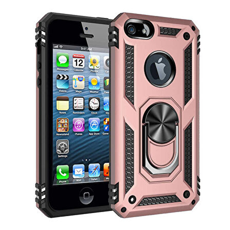 Apple iPhone 5 Uyumlu Kılıf Standlı Manyetik Yüzüklü Military Ring TPU Cover