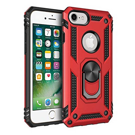 Apple iPhone 8 Uyumlu Kılıf Standlı Manyetik Yüzüklü Military Ring TPU Cover