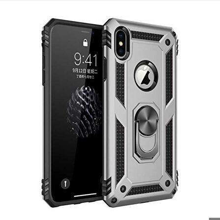 Apple iPhone XS Max 6.5 Uyumlu Kılıf Standlı Manyetik Yüzüklü Military Ring TPU Cover