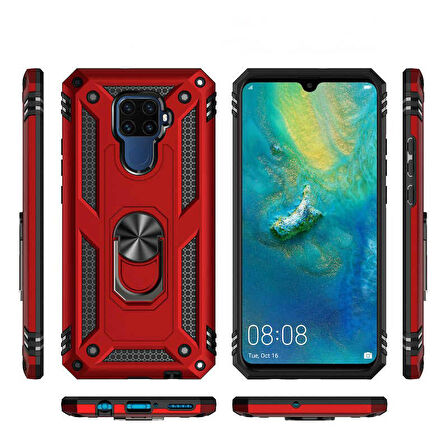 Huawei Mate 30 Lite Uyumlu Kılıf Standlı Manyetik Yüzüklü Military Ring TPU Cover