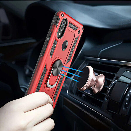 Huawei P Smart 2019 Uyumlu Kılıf Standlı Manyetik Yüzüklü Military Ring TPU Cover