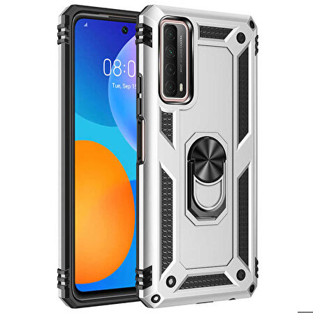 Huawei P Smart 2021 Uyumlu Kılıf Standlı Manyetik Yüzüklü Military Ring TPU Cover