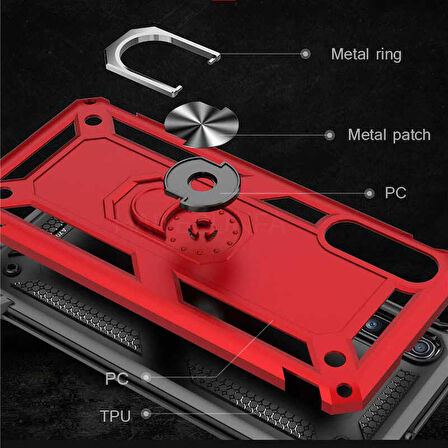 Huawei P Smart Pro 2019 Uyumlu Kılıf Standlı Manyetik Yüzüklü Military Ring TPU Cover