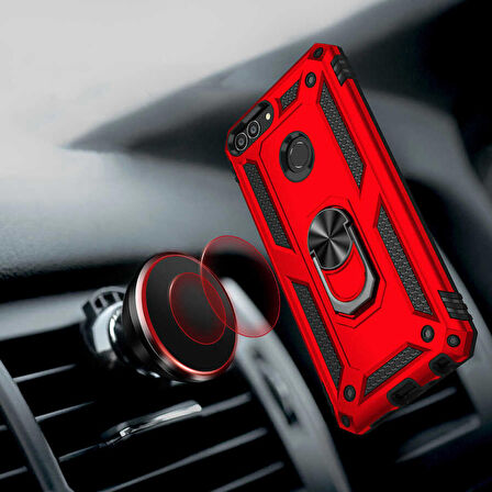 Huawei P Smart Uyumlu Kılıf Standlı Manyetik Yüzüklü Military Ring TPU Cover