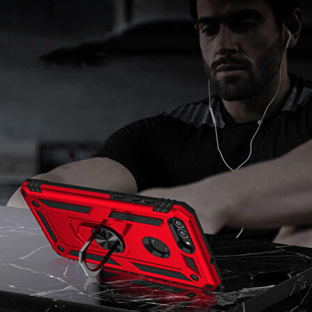 Huawei P Smart Uyumlu Kılıf Standlı Manyetik Yüzüklü Military Ring TPU Cover