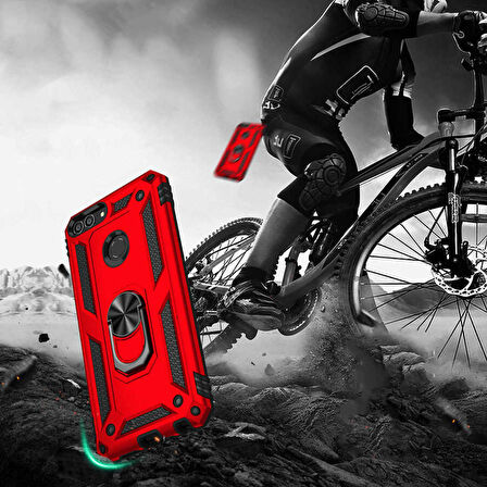 Huawei P Smart Uyumlu Kılıf Standlı Manyetik Yüzüklü Military Ring TPU Cover