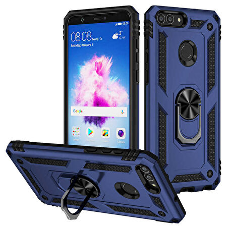 Huawei P Smart Uyumlu Kılıf Standlı Manyetik Yüzüklü Military Ring TPU Cover