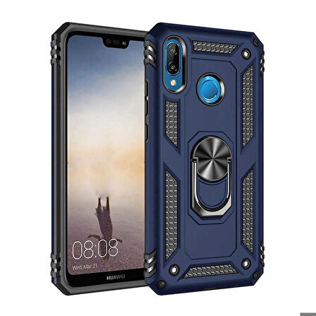 Huawei P20 Lite Uyumlu Kılıf Standlı Manyetik Yüzüklü Military Ring TPU Cover