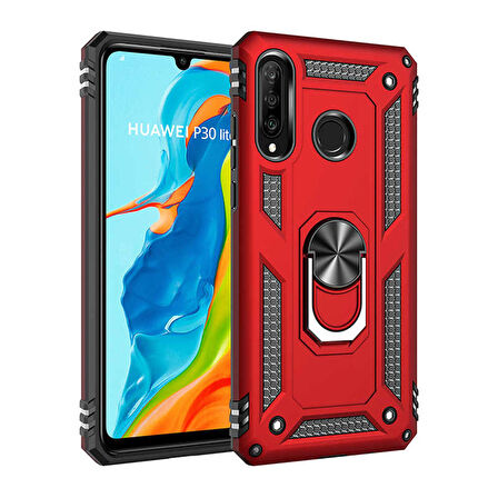 Huawei P30 Lite Uyumlu Kılıf Standlı Manyetik Yüzüklü Military Ring TPU Cover