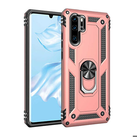 Huawei P30 Pro Uyumlu Kılıf Standlı Manyetik Yüzüklü Military Ring TPU Cover