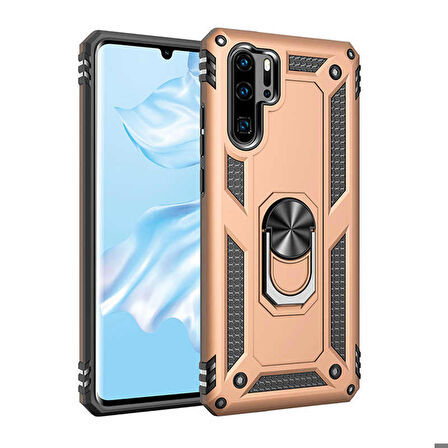 Huawei P30 Pro Uyumlu Kılıf Standlı Manyetik Yüzüklü Military Ring TPU Cover