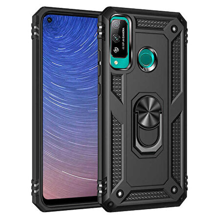Huawei P40 Lite E Uyumlu Kılıf Standlı Manyetik Yüzüklü Military Ring TPU Cover