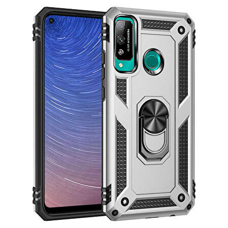 Huawei P40 Lite E Uyumlu Kılıf Standlı Manyetik Yüzüklü Military Ring TPU Cover