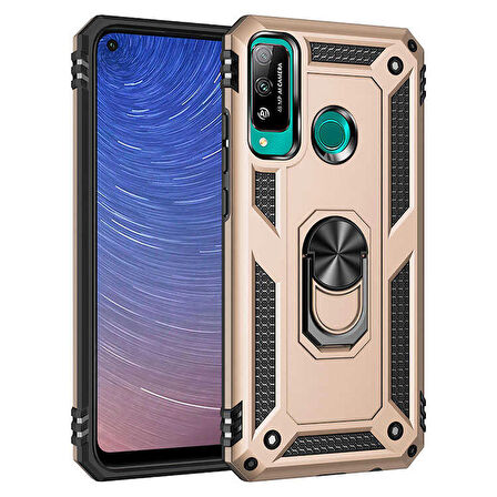 Huawei P40 Lite E Uyumlu Kılıf Standlı Manyetik Yüzüklü Military Ring TPU Cover