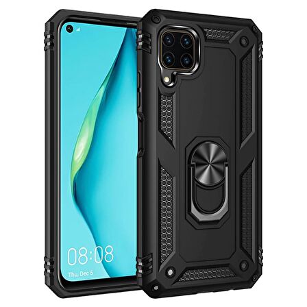 Huawei P40 Lite Uyumlu Kılıf Standlı Manyetik Yüzüklü Military Ring TPU Cover