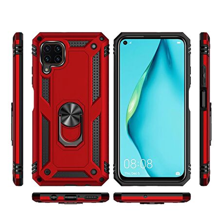 Huawei P40 Lite Uyumlu Kılıf Standlı Manyetik Yüzüklü Military Ring TPU Cover