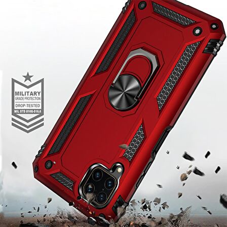 Huawei P40 Lite Uyumlu Kılıf Standlı Manyetik Yüzüklü Military Ring TPU Cover