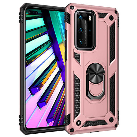 Huawei P40 Pro Uyumlu Kılıf Standlı Manyetik Yüzüklü Military Ring TPU Cover