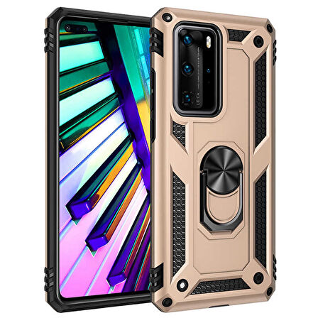 Huawei P40 Pro Uyumlu Kılıf Standlı Manyetik Yüzüklü Military Ring TPU Cover