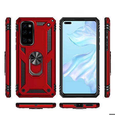 Huawei P40 Uyumlu Kılıf Standlı Manyetik Yüzüklü Military Ring TPU Cover