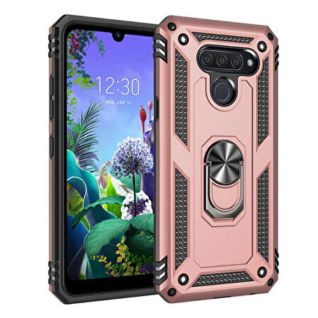 LG Q60 Uyumlu Kılıf Standlı Manyetik Yüzüklü Military Ring TPU Cover