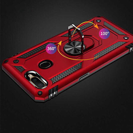 Oppo A12 Uyumlu Kılıf Standlı Manyetik Yüzüklü Military Ring TPU Cover