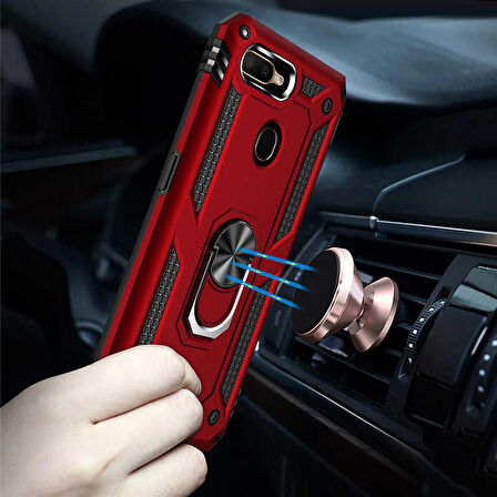 Oppo A12 Uyumlu Kılıf Standlı Manyetik Yüzüklü Military Ring TPU Cover