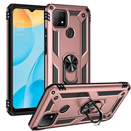 Oppo A15 Uyumlu Kılıf Standlı Manyetik Yüzüklü Military Ring TPU Cover