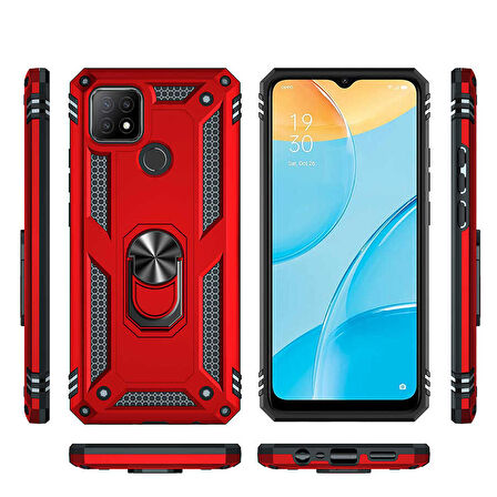 Oppo A15 Uyumlu Kılıf Standlı Manyetik Yüzüklü Military Ring TPU Cover