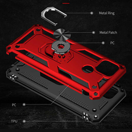 Oppo A15 Uyumlu Kılıf Standlı Manyetik Yüzüklü Military Ring TPU Cover