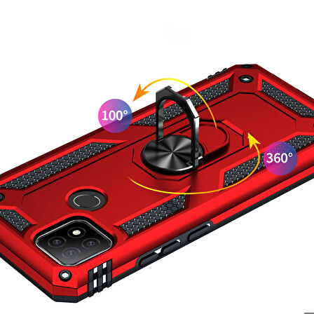 Oppo A15S Uyumlu Kılıf Standlı Manyetik Yüzüklü Military Ring TPU Cover
