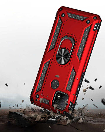 Oppo A15S Uyumlu Kılıf Standlı Manyetik Yüzüklü Military Ring TPU Cover