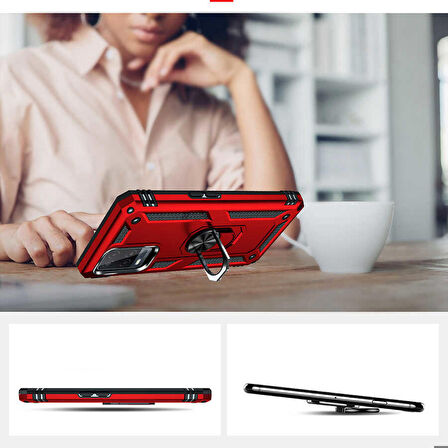 Oppo A54 4G Uyumlu Kılıf Standlı Manyetik Yüzüklü Military Ring TPU Cover