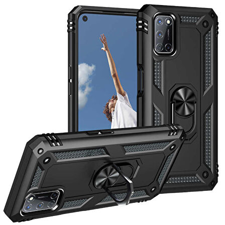 Oppo A72 Uyumlu Kılıf Standlı Manyetik Yüzüklü Military Ring TPU Cover