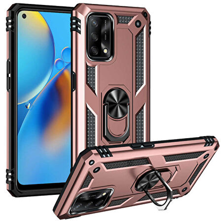 Oppo A74 4G Uyumlu Kılıf Standlı Manyetik Yüzüklü Military Ring TPU Cover