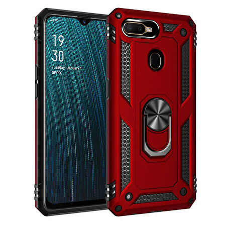 Oppo AX7 Uyumlu Kılıf Standlı Manyetik Yüzüklü Military Ring TPU Cover
