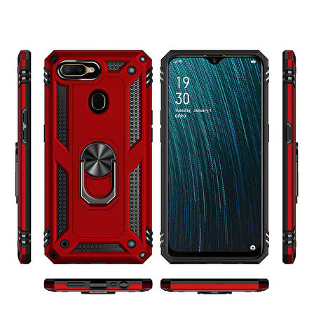 Oppo AX7 Uyumlu Kılıf Standlı Manyetik Yüzüklü Military Ring TPU Cover