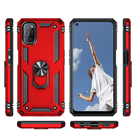 Oppo A92 Uyumlu Kılıf Standlı Manyetik Yüzüklü Military Ring TPU Cover
