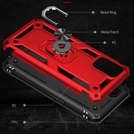 Oppo A92 Uyumlu Kılıf Standlı Manyetik Yüzüklü Military Ring TPU Cover