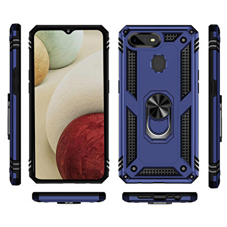 Oppo AX7 Uyumlu Kılıf Standlı Manyetik Yüzüklü Military Ring TPU Cover