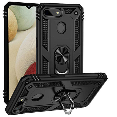 Oppo AX7 Uyumlu Kılıf Standlı Manyetik Yüzüklü Military Ring TPU Cover