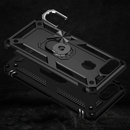 Oppo AX7 Uyumlu Kılıf Standlı Manyetik Yüzüklü Military Ring TPU Cover
