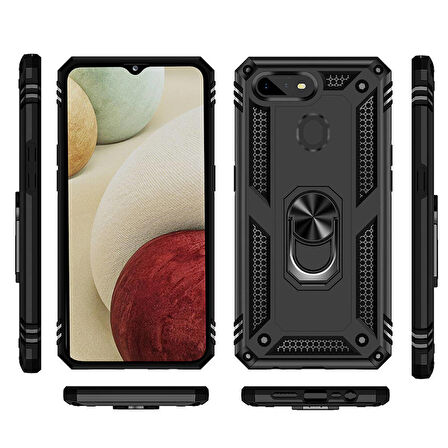 Oppo AX7 Uyumlu Kılıf Standlı Manyetik Yüzüklü Military Ring TPU Cover