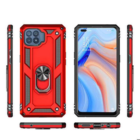 Oppo Reno 4 Lite Uyumlu Kılıf Standlı Manyetik Yüzüklü Military Ring TPU Cover