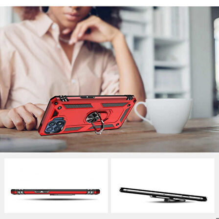 Oppo Reno 4 Lite Uyumlu Kılıf Standlı Manyetik Yüzüklü Military Ring TPU Cover