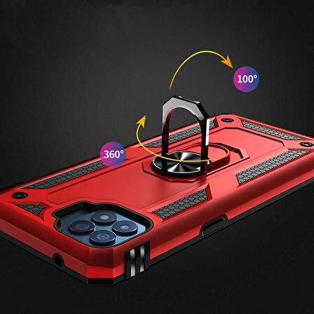 Oppo Reno 4 Lite Uyumlu Kılıf Standlı Manyetik Yüzüklü Military Ring TPU Cover