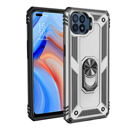 Oppo Reno 4 Lite Uyumlu Kılıf Standlı Manyetik Yüzüklü Military Ring TPU Cover