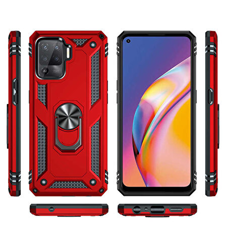Oppo Reno 5 Lite Uyumlu Kılıf Standlı Manyetik Yüzüklü Military Ring TPU Cover