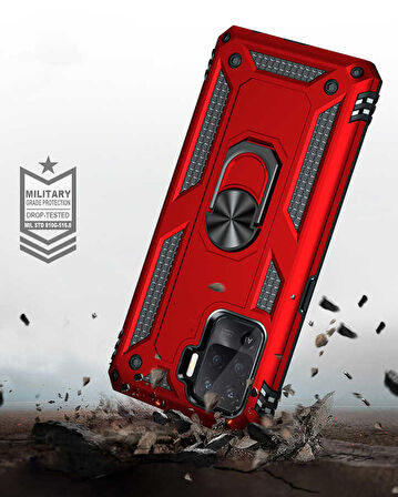 Oppo Reno 5 Lite Uyumlu Kılıf Standlı Manyetik Yüzüklü Military Ring TPU Cover